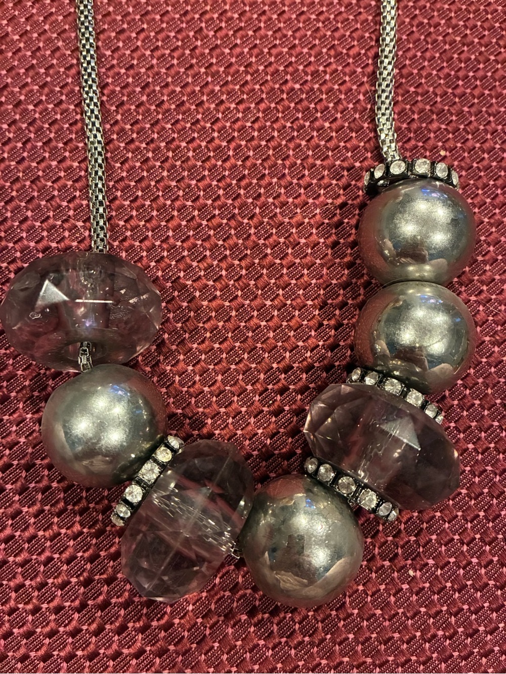 Silver and Clear Bead Statement Necklace - Women Jewelry